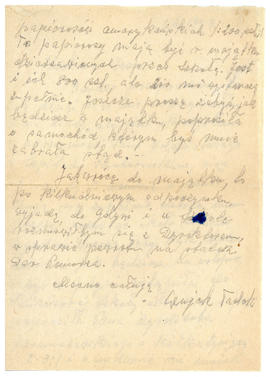 List od Tadeusza Hrycakiewicza