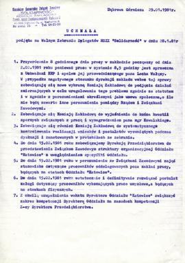 Uchwała podjęta na Walnym Zebraniu Delegatów NSZZ "Solidarność" w dniu 28.1.81r