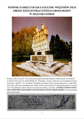 Pomnik Pamięci Ofiar Faszyzmu więźniów filii obozu koncentracyjnego Gross- Rosen w Jeleniej Górze.