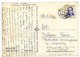 Karta pocztowa do Juliana Fercza